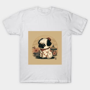 Pug in Tradition: Japanese Attire in Anime Style T-Shirt